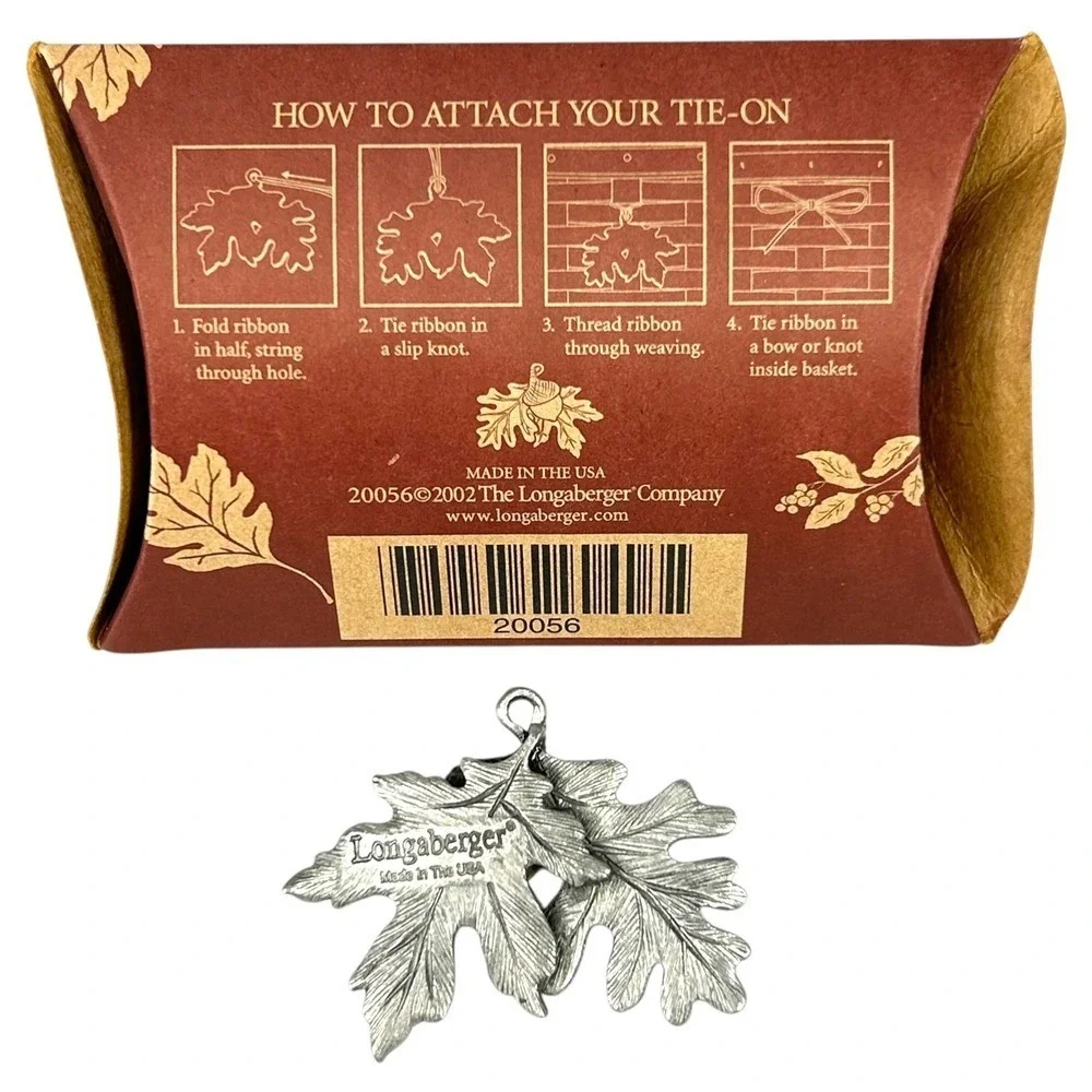 Longaberger FALLING LEAVES Tie On 2 Leaves & Acorn Pewter USA in Box